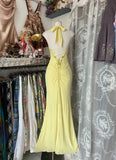 Vintage Yellow Beaded Sweetheart Prom Dress Embroidery Evening Dress Long Mermaid Halter-neck Formal Dress HZ1024