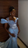 Gorgeous Sky Blue Beaded Prom Dress Long Sweetheart Evening Dress Mermaid Formal Dress HZ1024