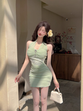 New Style Light Green Appliqued Tight Design A-line Halter Homecoming Dress HZ1024