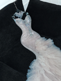 Shiny Beaded White Sweetheart Tulle Sequin Design Elegant Mermaid Floor-length Wedding Dress HZ1024