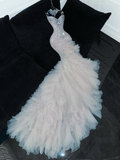 Shiny Beaded White Sweetheart Tulle Sequin Design Elegant Mermaid Floor-length Wedding Dress HZ1024