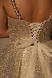 Cute Champagne Homecoming Dress Glittering Sequin Party Dress Pearl Straps A-Line Short Cocktail Dress HZ1024
