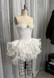 Vintage Beige Sweetheart Strapless Design A-line Lace Homecoming Dress HZ1024