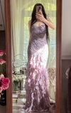 Vintage Purple Sparkling Strapless Design Elegant Chiffon Evening Dress Prom Dresses HZ1024