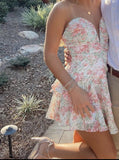 Vintage Floral Strapless Sweetheart A-Line Homecoming Dress Party Dress Cocktail Dress HZ1024