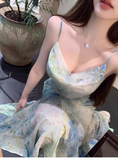 New Stylish Floral Design Elegant Casual Spaghetti Strap Dress HZ1024