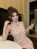 Fashion Pink Sequin Tulle Design A-line Sleeveless Strapless Homecoming Dress HZ1024