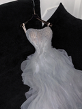 Fashion Sparkling White Beaded Sequin Mermaid Elegant Tulle Evening Dress Prom Dresses HZ1024