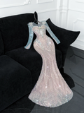 Vintage Shiny Pink Sequined Sweetheart Design Mermaid Prom Dress Evening Dress HZ1024