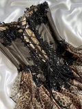 Vintage Leopard Print Strapless Ruffled Homecoming Dress Party Dress Cocktail Dress HZ1024