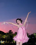 Cute Pink Ruffle Short A-Line Satin Party Dress Cocktail Dress Homecoming Dress HZ1024