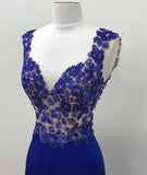 Royal blue v neck mermaid long prom dress, blue formal dress HZ1024