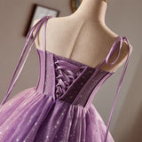 Charming Purple Tulle Design A-line Spaghetti Strap Homecoming Dress HZ1024