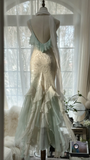 Elegant Mermaid Sparkling Beaded Spaghetti Strap Romantic Chiffon Evening Dress Prom Dresses HZ1024