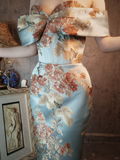 Vintage Floral Off-the-shoulder Sweetheart Design Elegant Satin Evening Dress Prom Dress HZ1024