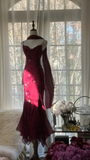 Elegant Burgundy Spaghetti Strap Gorgeous Beaded Sparkling Chiffon Evening Dress Prom Dres HZ1024