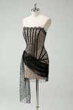 Stylish Sequined Black Lace Corset Design A-line Strapless Homecoming Dress HZ1024