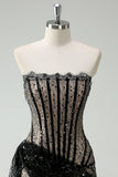 Stylish Sequined Black Lace Corset Design A-line Strapless Homecoming Dress HZ1024