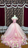 Elegant 3D Flowers Off-the-shoulder Sweet 16 Quinceanera Strapless A-Line Floor-length Prom Dress Evening Dress Ball Gown HZ1024