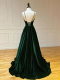 Simple A-Line Velvet Green Long Prom Dress, Green Long Formal Dress HZ1024