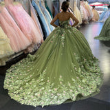 Elegant Sweetheart Green Applique Sweet 16 Quinceanera A-Line Floor-length Prom Dress Birthday Dress Evening Dress Ball Gown HZ1024