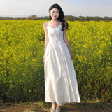 Simple Fashion White Lace Design A-line Beach Holiday Spaghetti Strap Dress HZ1024