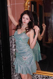 Fashion Mint Green Sparkling Sequin Spaghetti Strap Ruffled Hem Short 16th Birthday Party Dress Homecoming Dress HZ1024