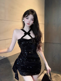 Vintage Black Sequin Design A-line Halter Homecoming Dress HZ1024