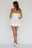 Charming White Irregular Ruffled Hem Design A-line Strapless Homecoming Dress HZ1024