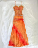 Vintage Orange Ombre Sweetheart A-Line Two Pieces Prom Dress Beaded Chiffon Spaghetti Strap Formal Dress HZ1024