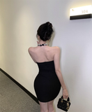 Vintage Black Sequin Bow Bodycon Design A-line Halter Homecoming Dress HZ1024