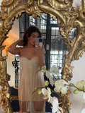 Fashion Beige Strapless Design A-line Tulle Women Dress HZ1024