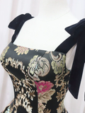 Vintage Floral Applique Spaghetti Strap Design A-line Satin Party Dress Homecoming Dress HZ1024