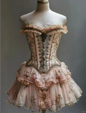 Retro Strapless 3D Flowers Design Lolita Princess Dress A-line Beaded Chiffon Party Dress Homecoming Dress HZ1024