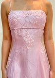Vintage Pink A-Line Embroidery Prom Dress Long Chiffon Evening Dress Spaghetti Strap Formal Dress HZ1024