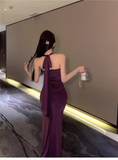 Vintage Purple Sweetheart Pleated Design Prom Dress A-line Halter Dress HZ1024