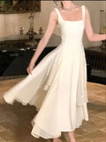 Vintage White Chiffon Long Prom Dress A-Line Ruffle Formal Dress HZ1024