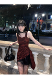 New Fashion Design Sense Red & Black Plaid Spaghetti Strap Dress HZ1024