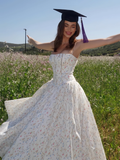 Chic Floral A-Line Spaghetti Strap Long Party Dress HZ1024