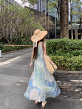 New Fashion Irregular Ruffled Dress Hem Design Beach Holiday A-line Sleeveless Floral Dress HZ1024