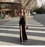 New Fashion Black Sleeveless Elegant Split Spaghetti Strap Dress HZ1024