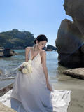 Simple Fashion Women White Design Sense Beach Holiday Banquet Halter Dress HZ1024