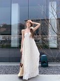 New Fashion Beige Design Beach Holiday A-line Halter Dress HZ1024