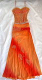 Vintage Orange Ombre Sweetheart A-Line Two Pieces Prom Dress Beaded Chiffon Spaghetti Strap Formal Dress HZ1024