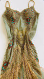 Vintage Green Beaded Chiffon Embroidery Prom Dress A-Line Spaghetti Strap Evening Dress Long Formal Dress HZ1024