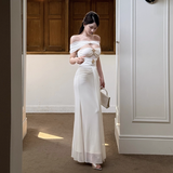 Gorgeous Ivory Off-the-shoulder Sweetheart Applique Beaded Mermaid Long Prom Dress Evening Dress HZ1024