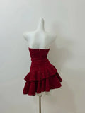 Vintage Burgundy Shiny Beaded A-Line Strapless Homecoming Dress Party Dress Cocktail Dress HZ1024