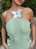 Charming Aqua Chiffon Butterfly Design Prom Dress Sheath Halter-neck Evening Dress Long Formal Dress HZ1024