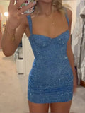 Vintage Navy Blue Beaded Homecoming Dress Sheath Party Dress Short Cocktail Dress HZ1024