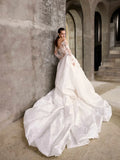 Gorgeous Lace Off-the-shoulder Long-sleeve Design A-Line Wedding Dress Ball Gown Prom Dress Evening Dress HZ1024